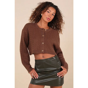 Sebille Brown Cable Knit Cropped Cardigan Sweater ASTR the Label